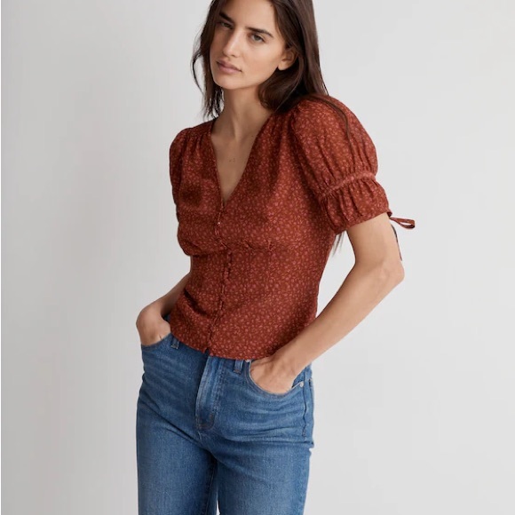 Madewell Tops - Madewell button front Women's Rust Puff Sleeve Top